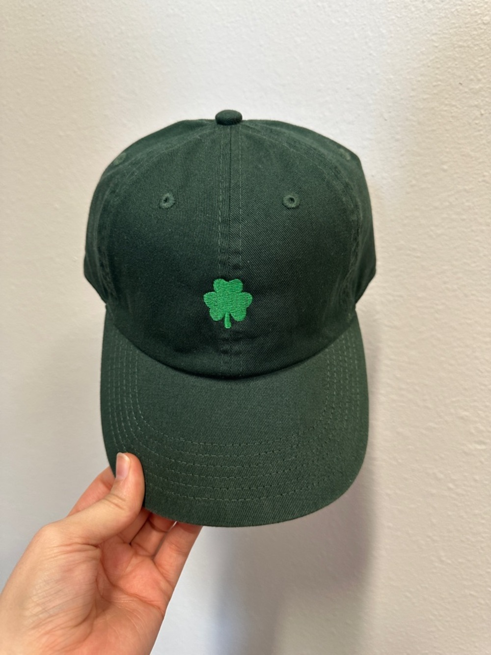Dark Green Baseball Cap with Shamrock Embroidery